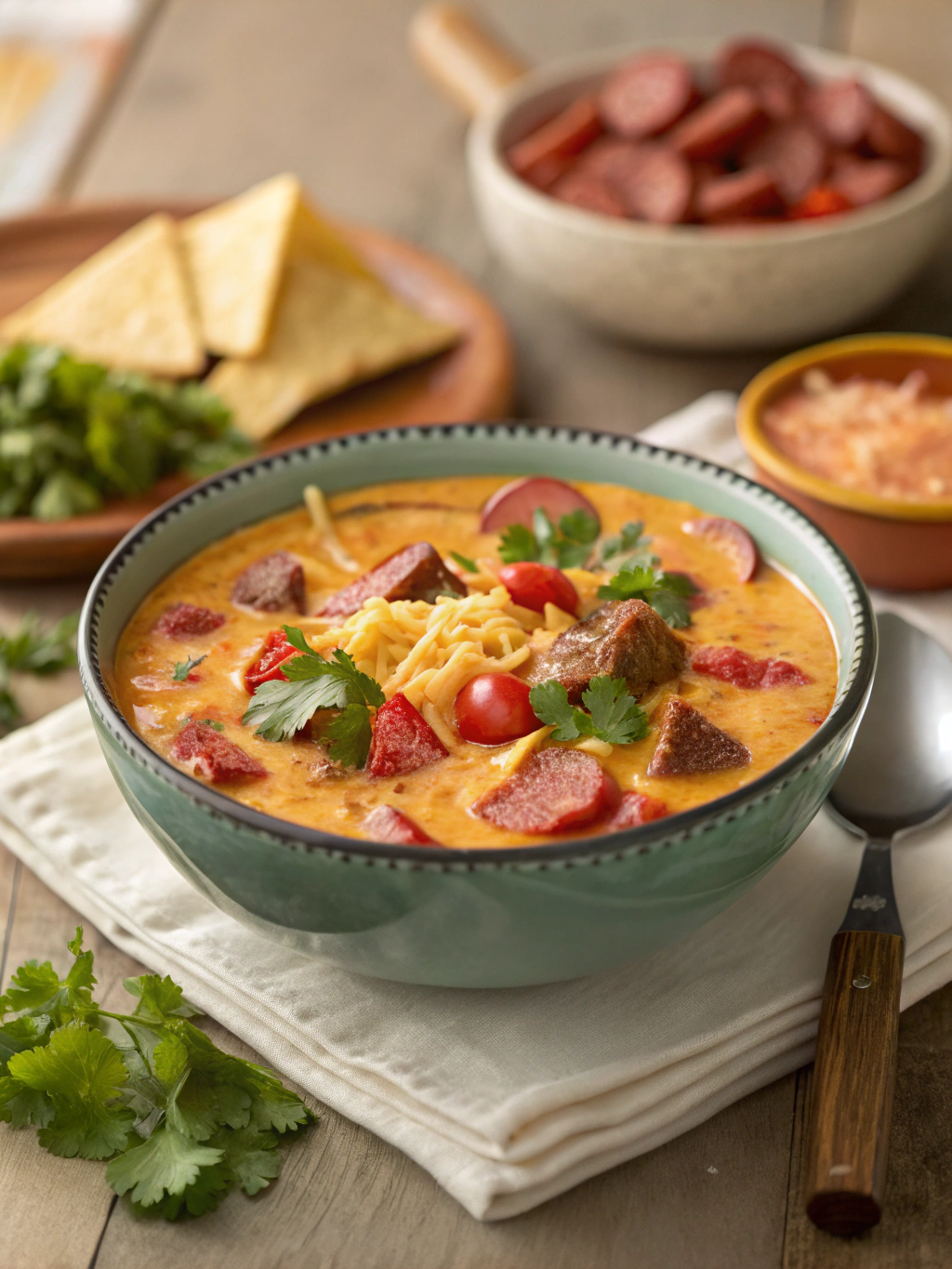 Cheesy Rotel Soup with Smoked Sausage