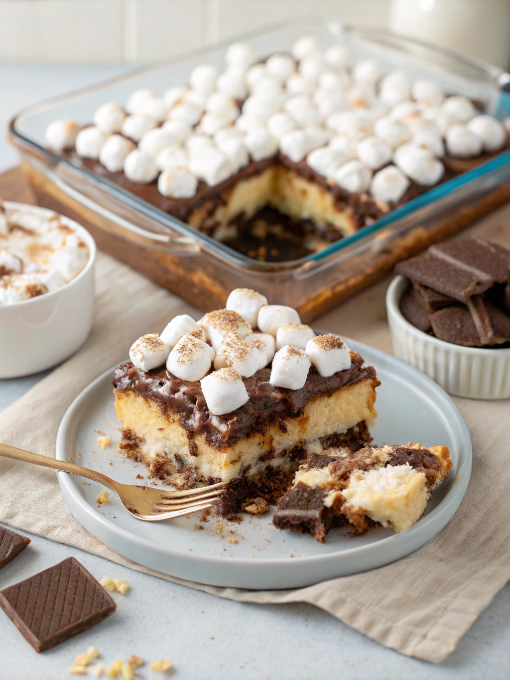 Marshmallow Chocolate Poke Cake