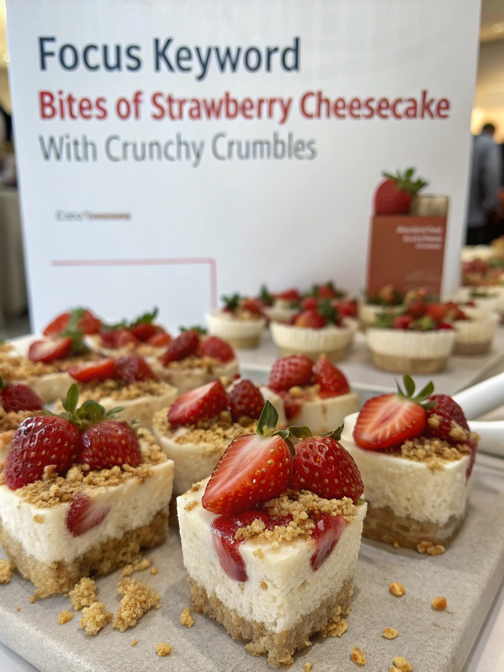 Bites of Strawberry Cheesecake with Crunchy Crumble