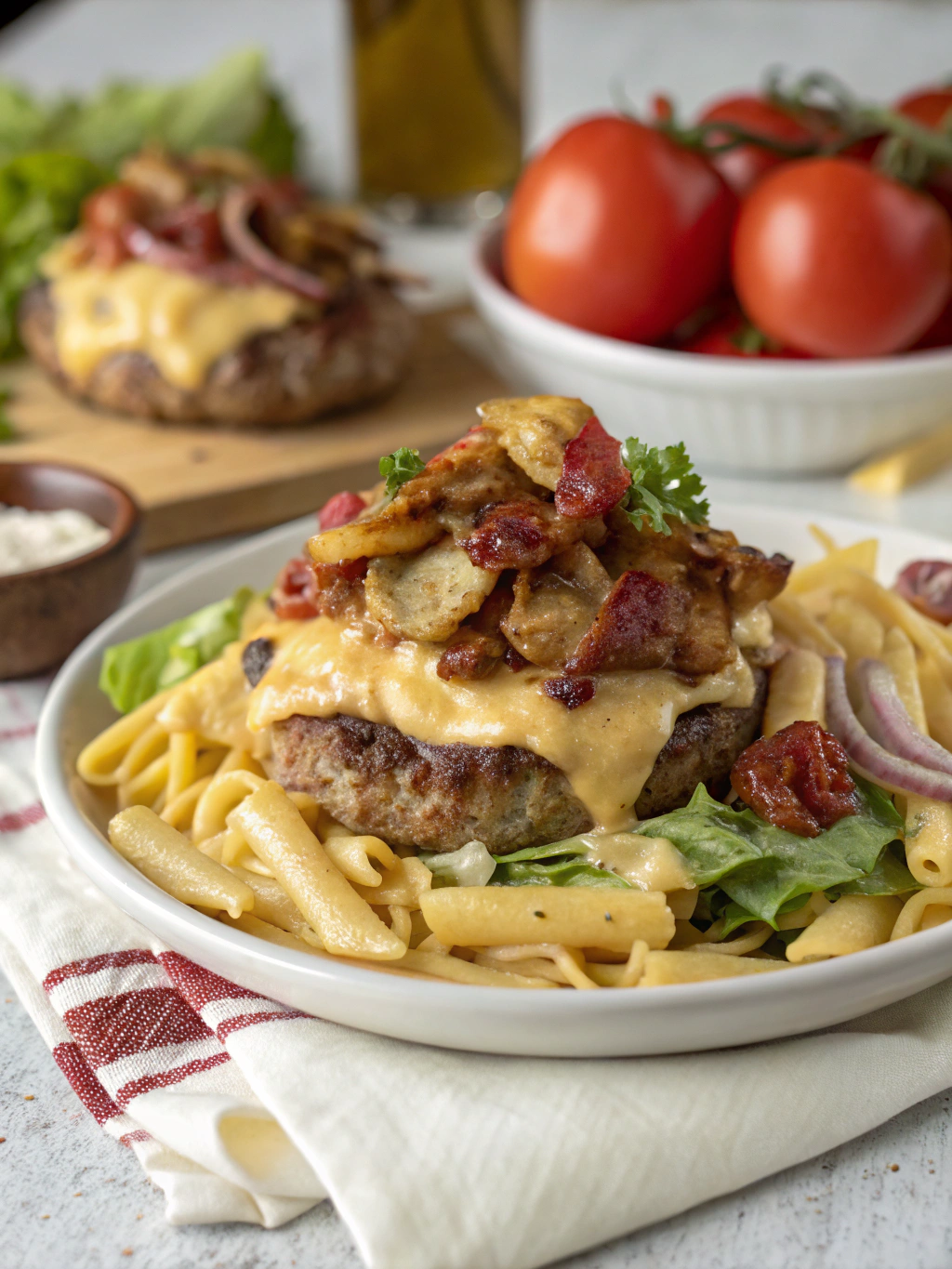 Loaded Bacon Cheeseburger Alfredo Pasta