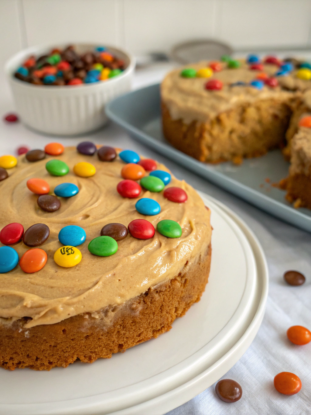 M&M’s Peanut Butter Cake with Peanut Butter Frosting