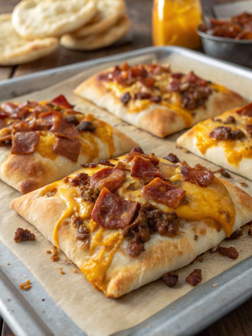 Ooey-Gooey Bacon Cheeseburger Pizza Pockets