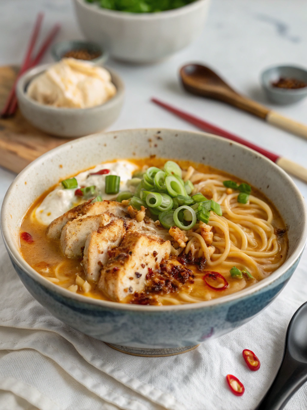 Spicy Chicken Ramen Bowl with Creamy Sauce