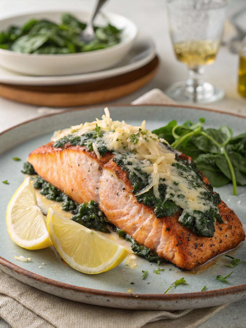 Blackened Salmon Stuffed with Spinach & Parmesan