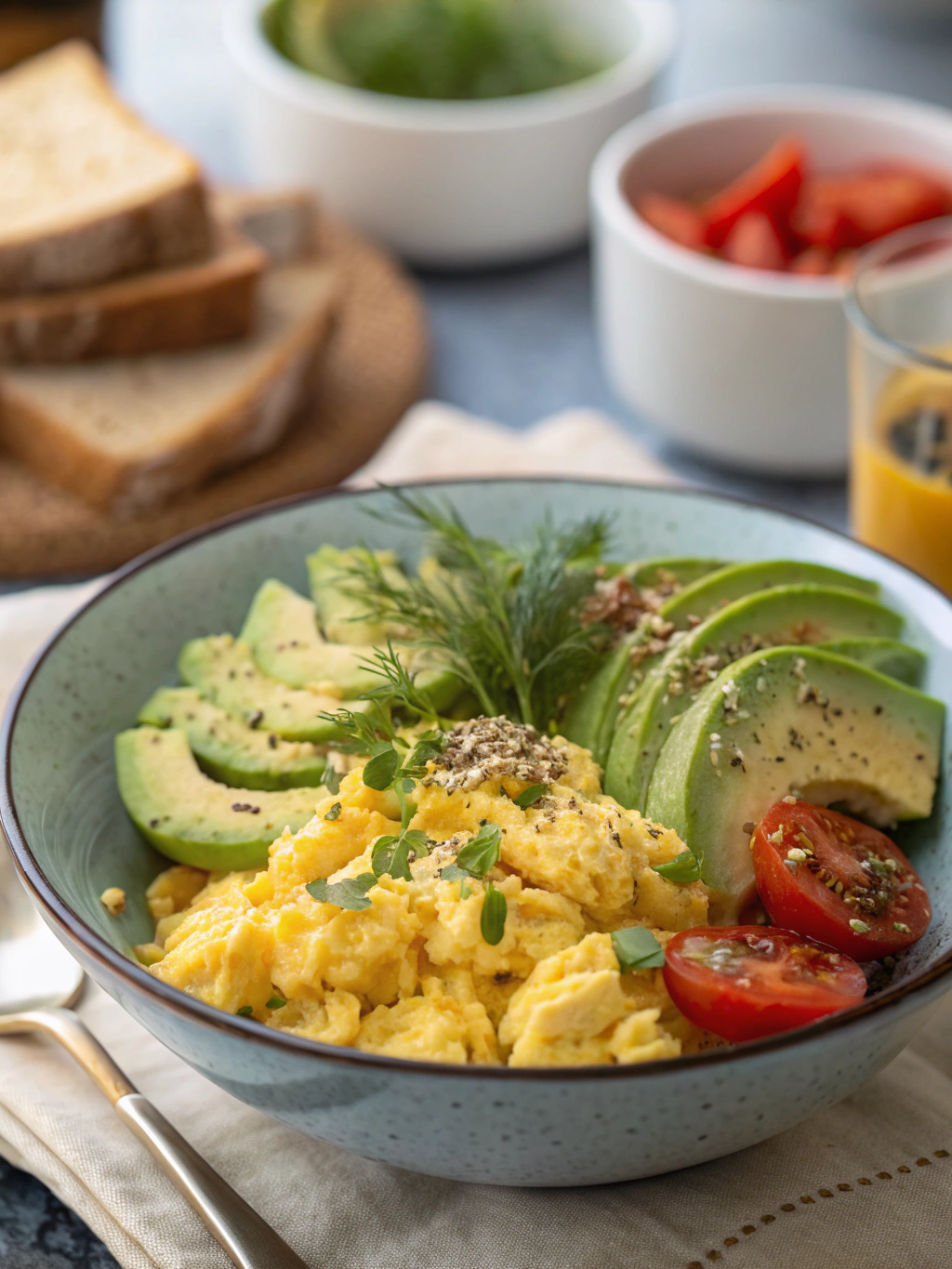 Breakfast Bowl with Scrambled Eggs and Avocado