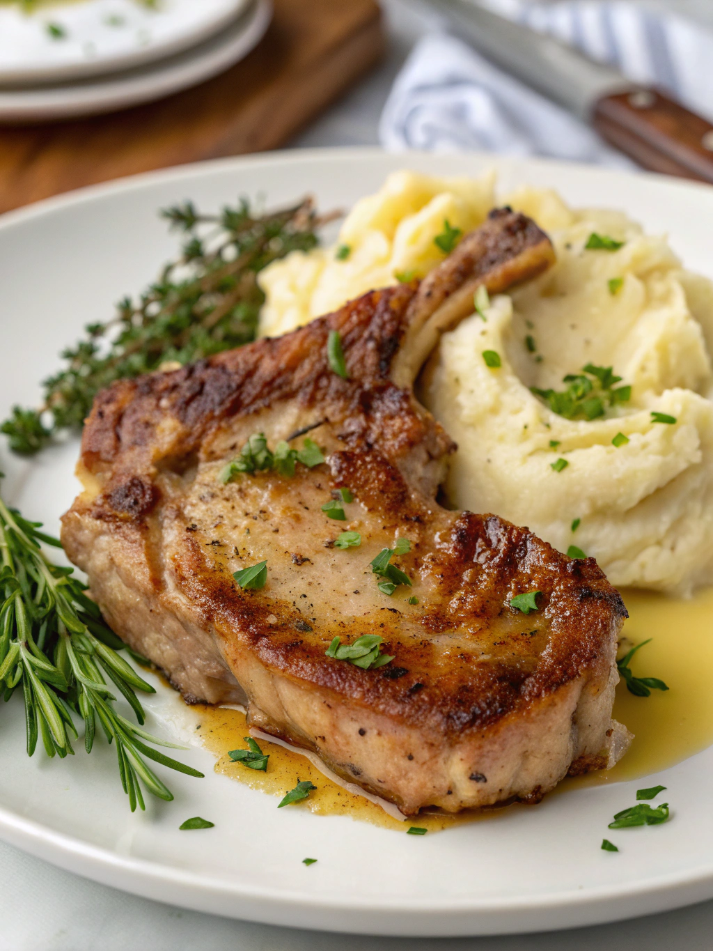 Buttery Garlic Pork Chops with Smooth Mashed Potatoes