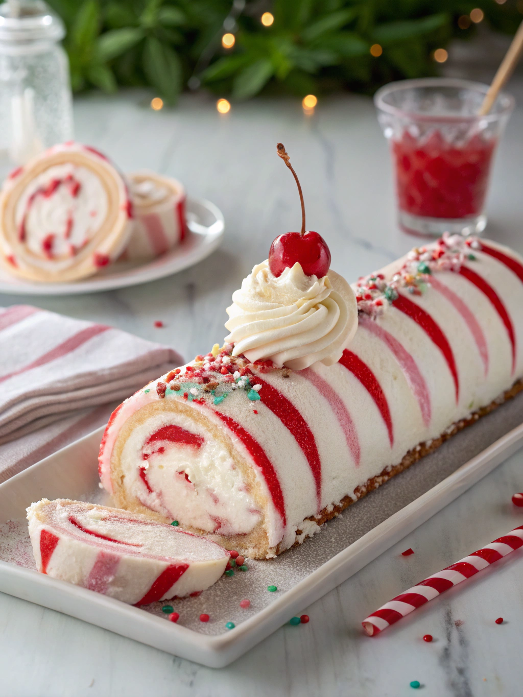 Candy Cane Ice Cream Log