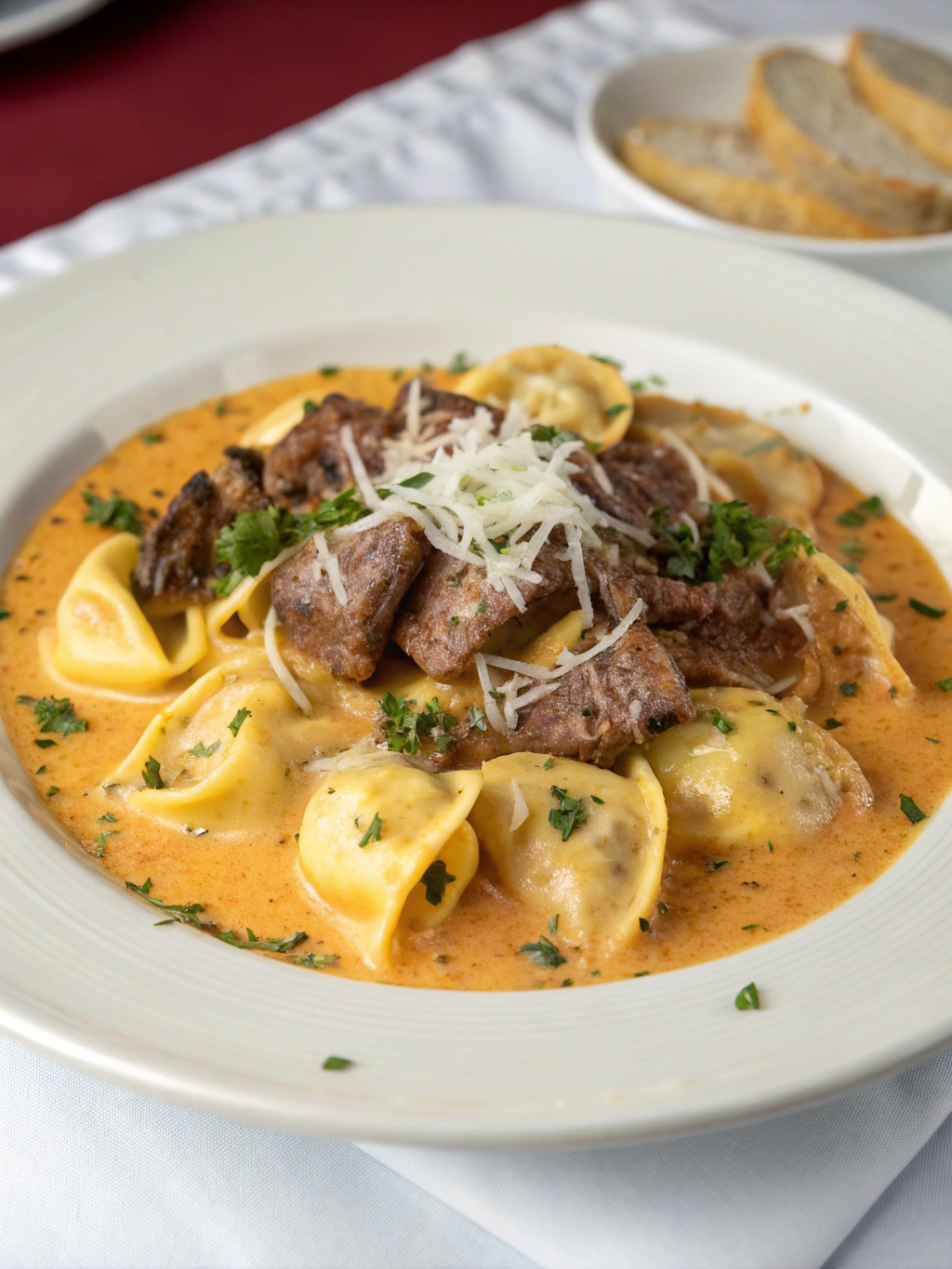 Cheesesteak Tortellini in Creamy Parmesan Sauce
