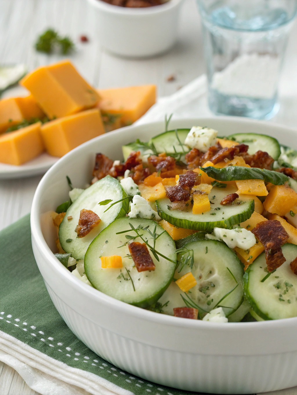 Cucumber Salad with Cheddar and Bacon