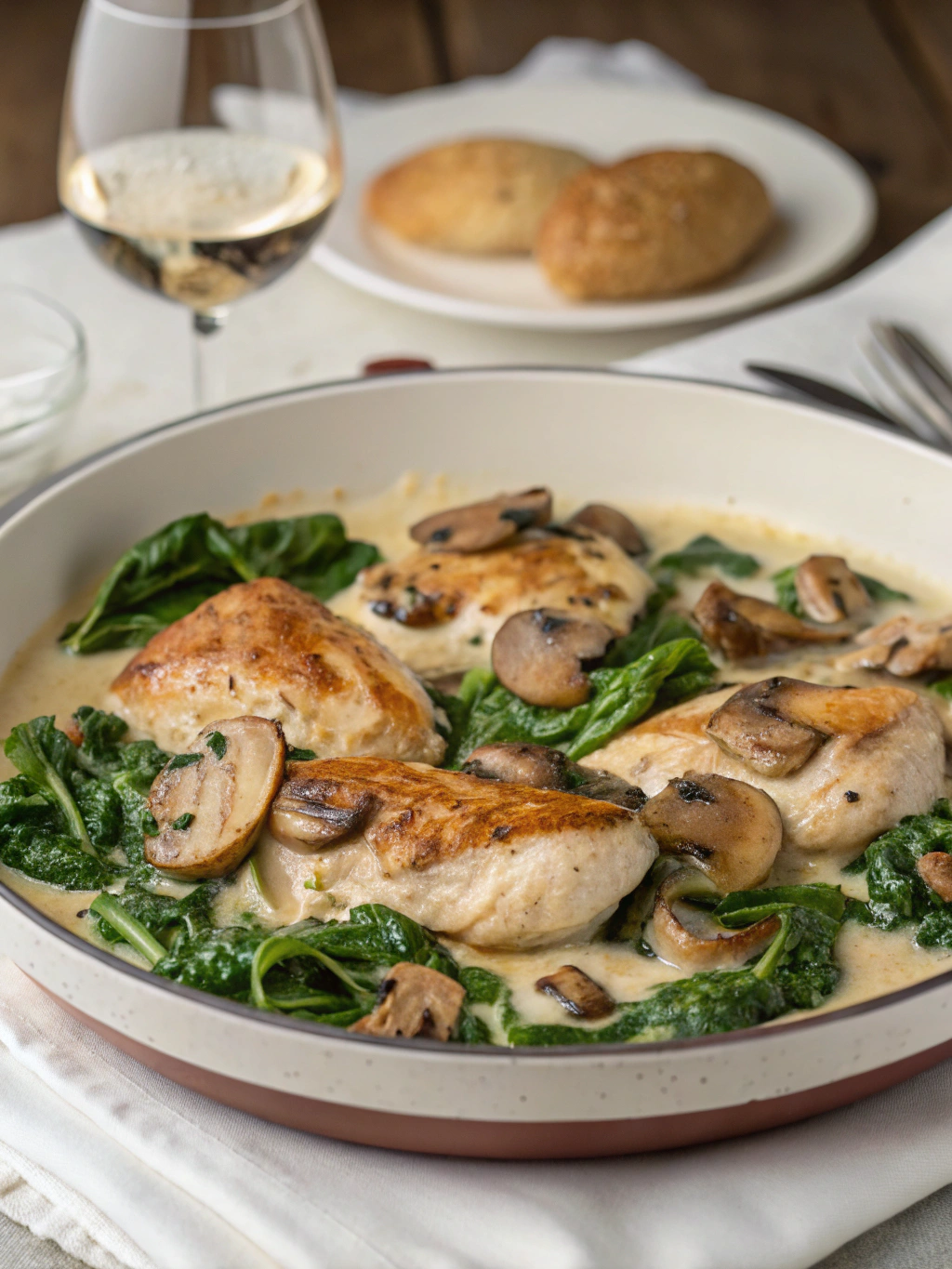 Decadent Creamy Garlic Mushroom Spinach Chicken