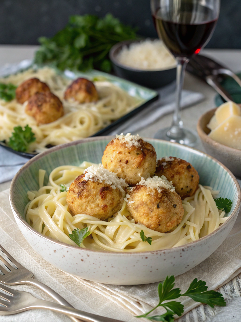 Garlic Butter Chicken Balls with Creamy Parmesan Pasta