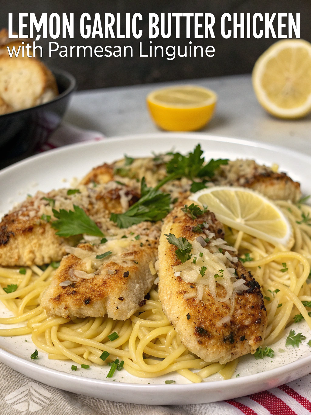 Lemon Garlic Butter Chicken with Parmesan Linguine