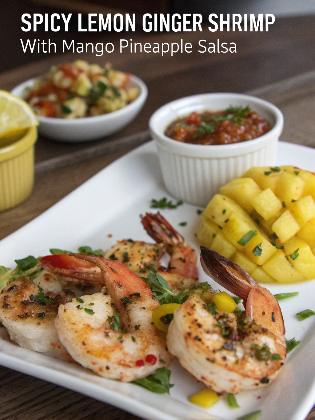 Spicy Lemon Ginger Shrimp with Mango Pineapple Salsa
