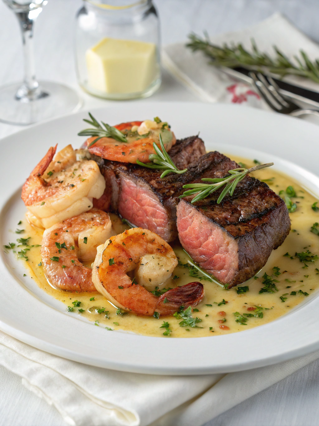 Steak & Shrimp in Garlic Butter Sauce